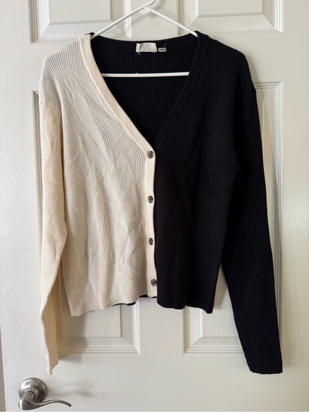 RD Style Split Color Two-Tone Button Down Cardigan Minimalist Chic L